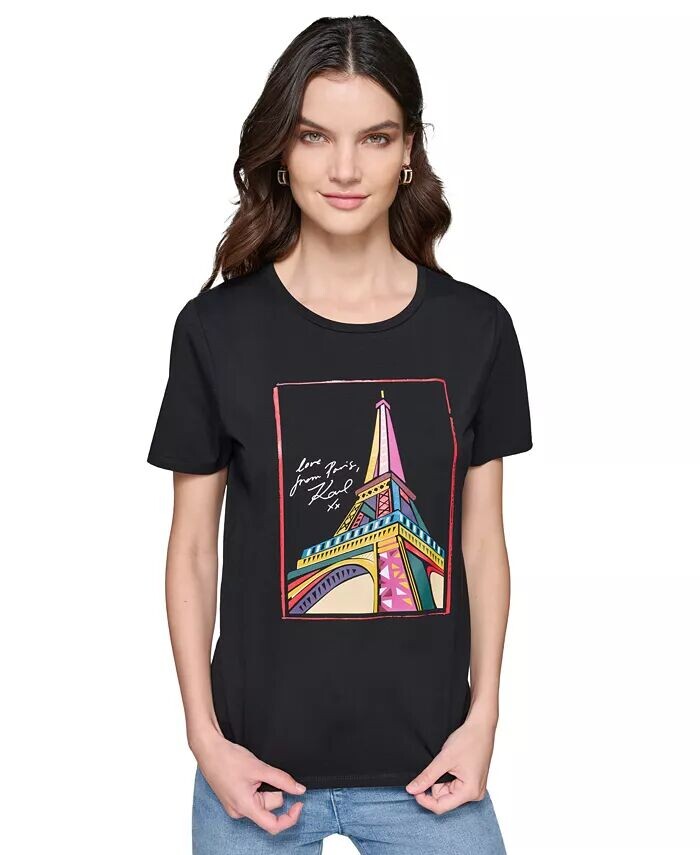 

Женская футболка с рисунком Эйфелевой башни KARL LAGERFELD PARIS, черный