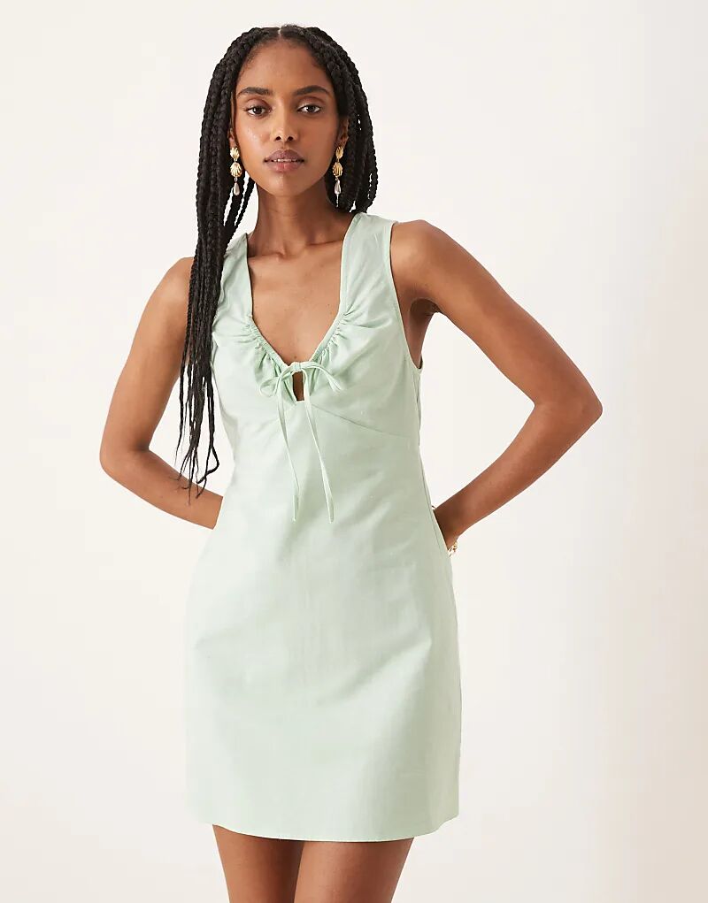 

Мини-платье ASOS DESIGN с рюшами на горловине, цвет шалфей
