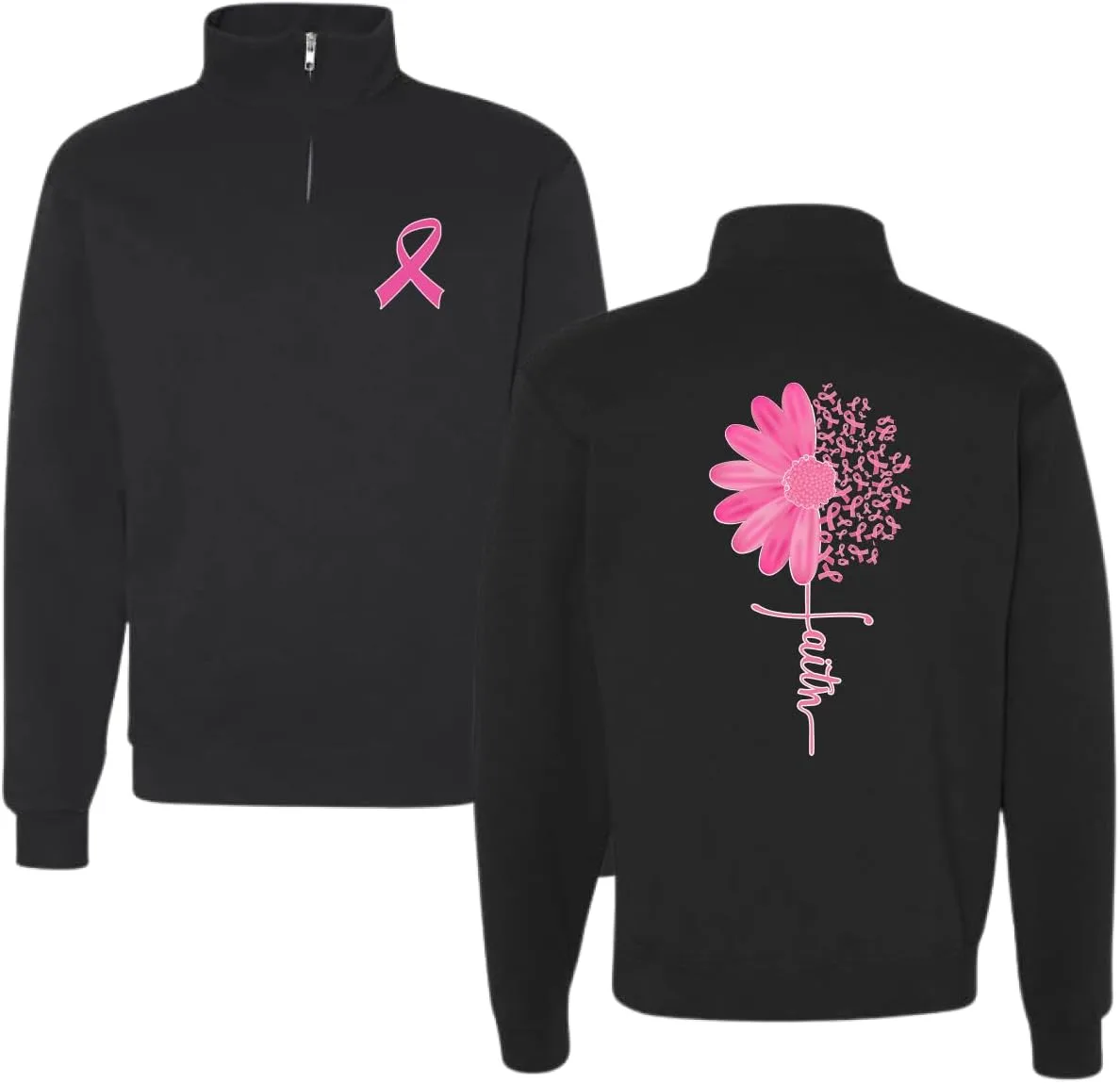 

Wild Bobby Breast Cancer Awareness Faith Pink Ribbon Sunflower свитшот с молнией на четверть, Black