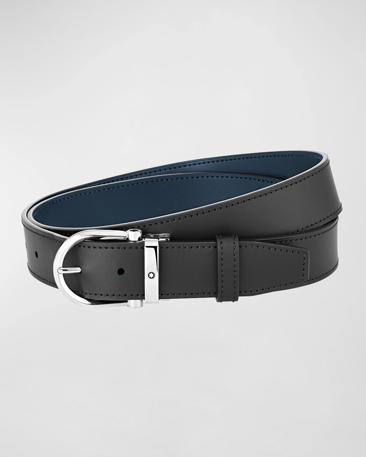 

Мужской двусторонний кожаный ремень в форме подковы Montblanc, цвет Blue & Black