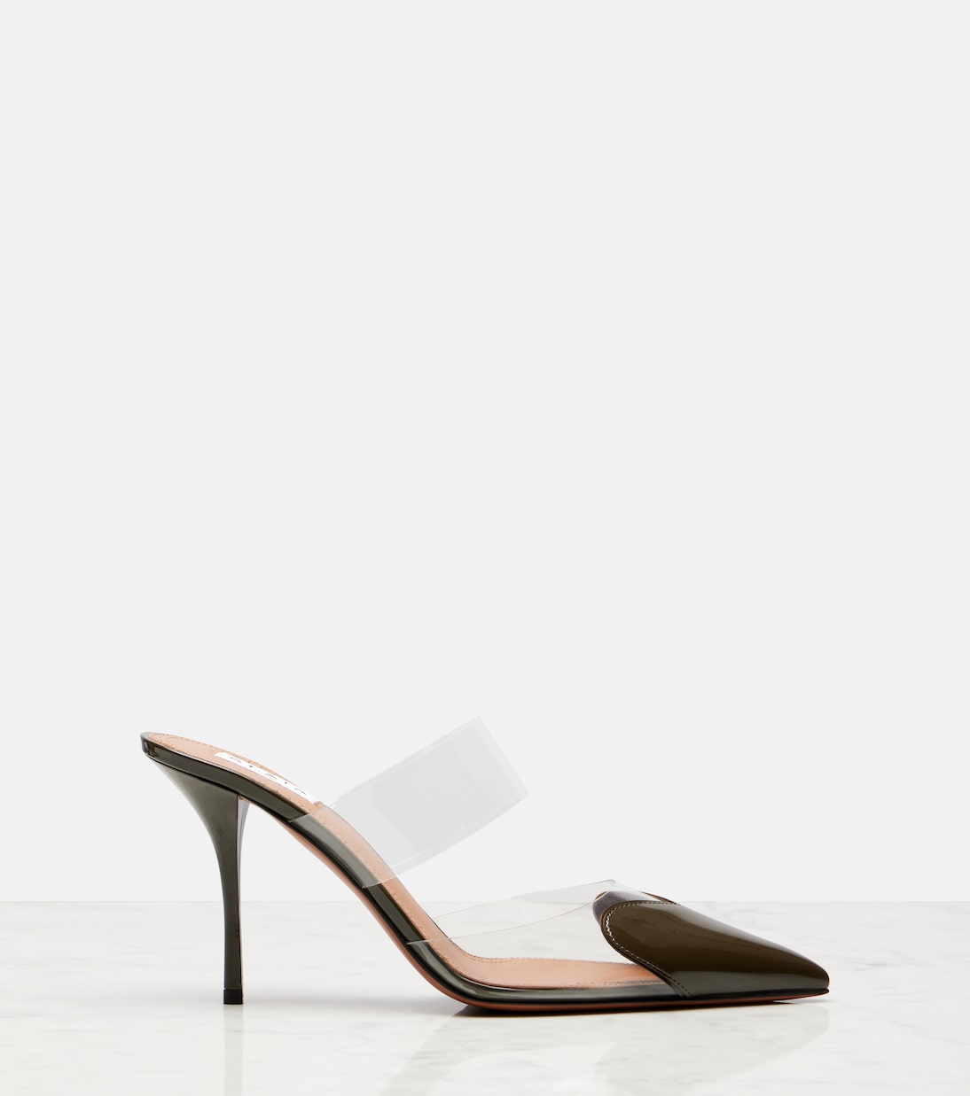 Кожаные шлёпанцы Cœur 90 с отделкой из лаковой кожи Alaïa, Kaki — фото 4