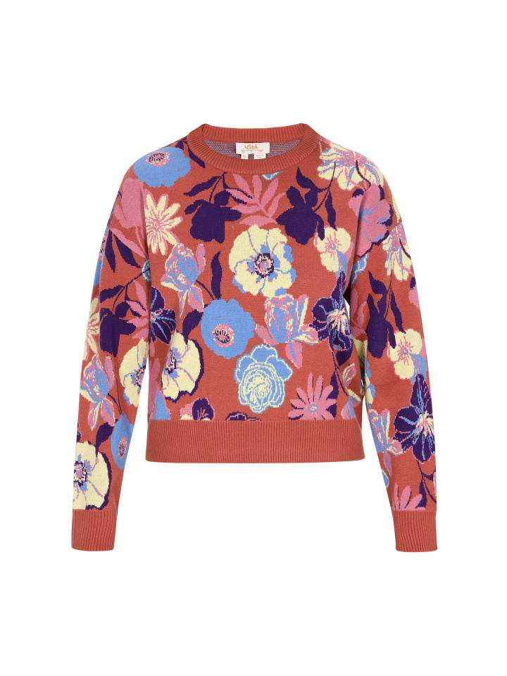 

Женский свитер синего цвета с разноцветными вставками usha FESTIVAL