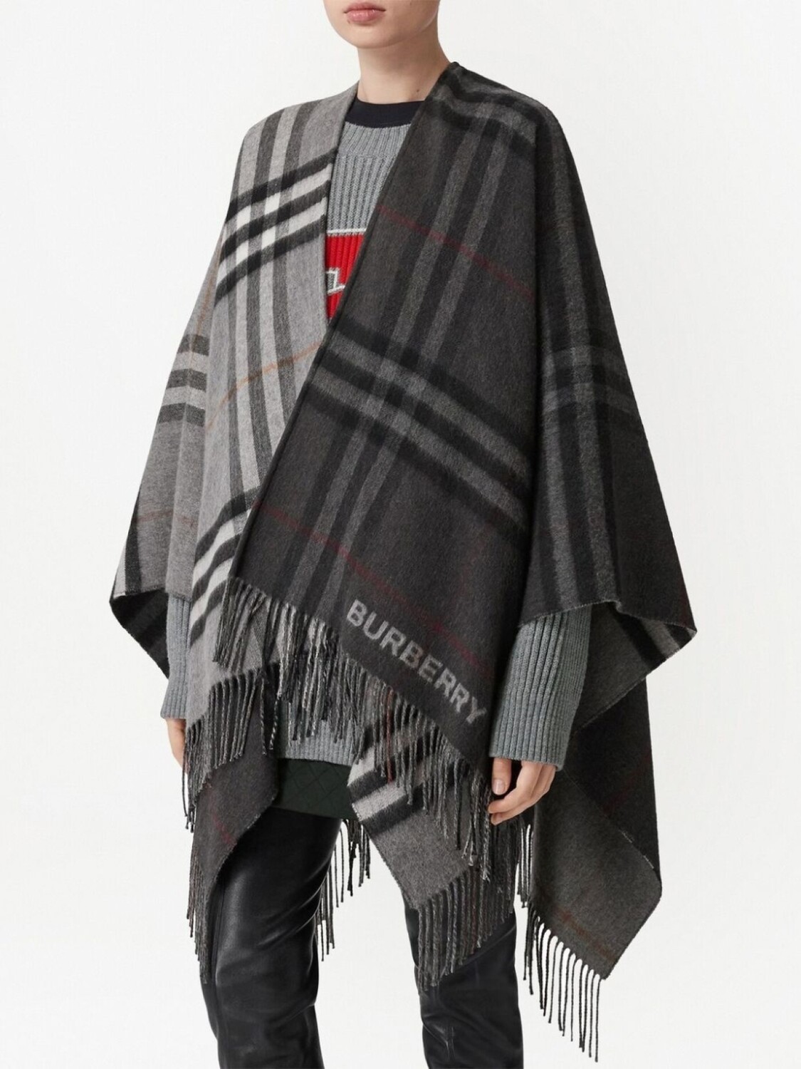 Кейп в клетку Burberry, серый — фото 3