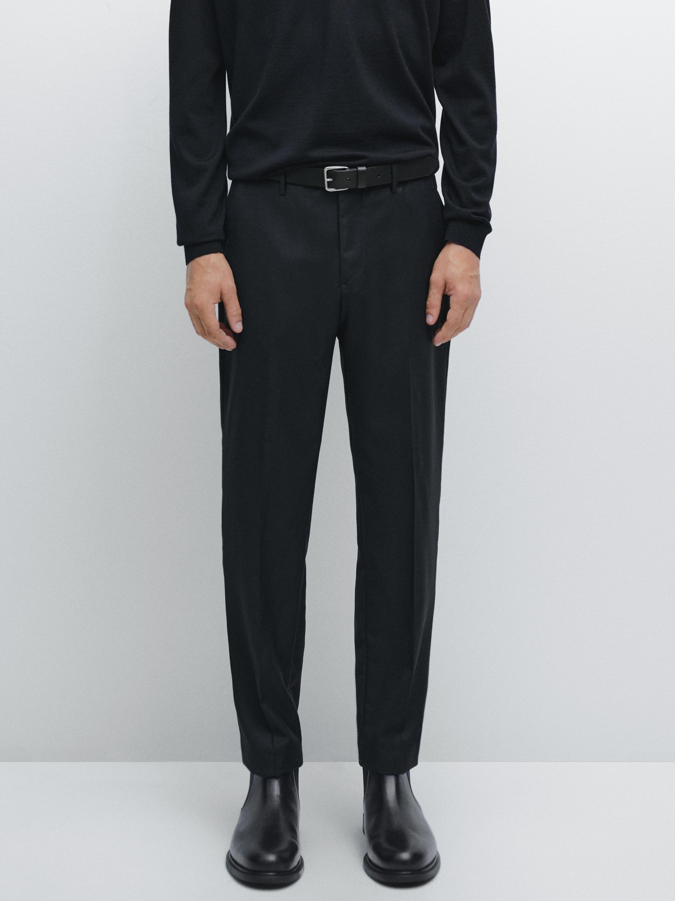 Брюки из микротекстурированного плетения Massimo Dutti, темно-синий — фото 2