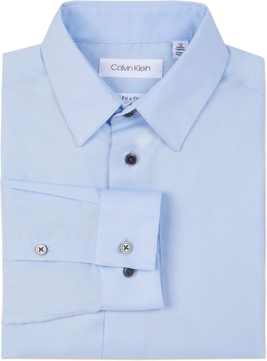 Рубашка Calvin Klein Boys Slim Fit с длинным рукавом, застегивающаяся на пуговицы, с манжетами и отложным краем, Ice Bay — фото 3