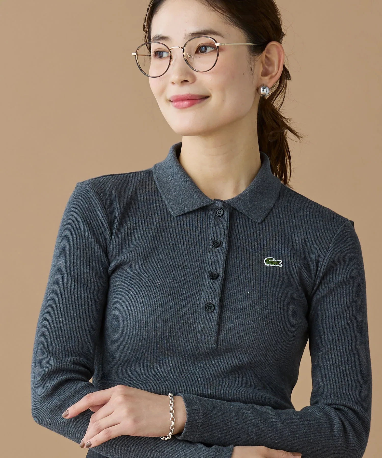 Рубашка-поло Oodji Collection с длинным рукавом, ребристая, однотонная — фото 4