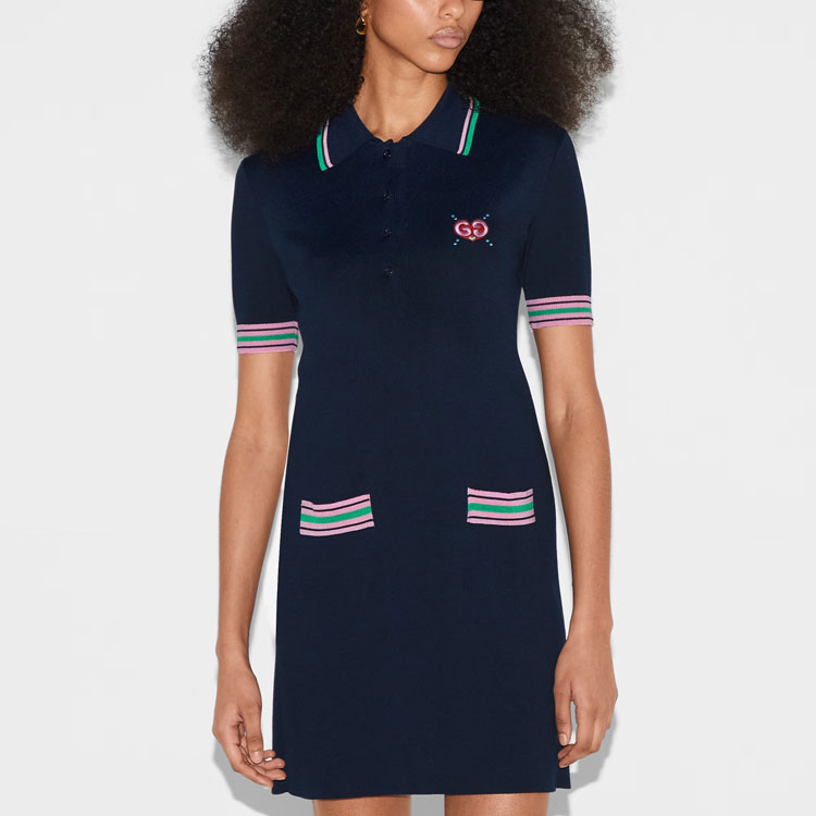 Женское платье с короткими рукавами SS24 Морской синий GUCCI — фото 3