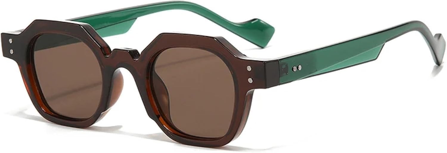 

Ретро-солнцезащитные очки Polygon Small для женщин с защитой от УФ-излучения UV400, в стиле панк, с декоративными заклепками, для мужчин – прозрачная оправа HHZZYVY, Brown Green Brown