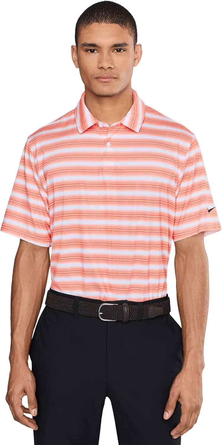 Поло Nike Dri-FIT с коротким рукавом, полосатое, Orange Frost/Sail/Black