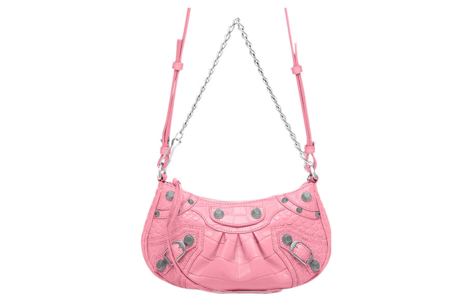 Мини-сумка Le Cagole с цепью, тиснение под крокодила, розовая Balenciaga — фото 2