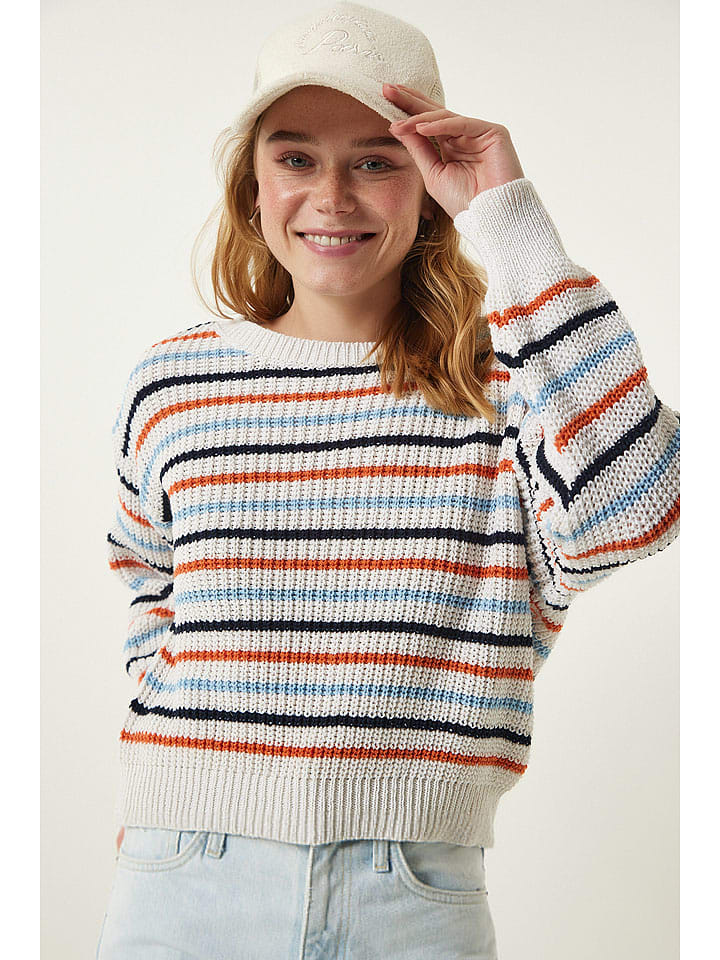 

Happiness Istanbul Свитер кремового/светло-голубого/оранжевого цвета