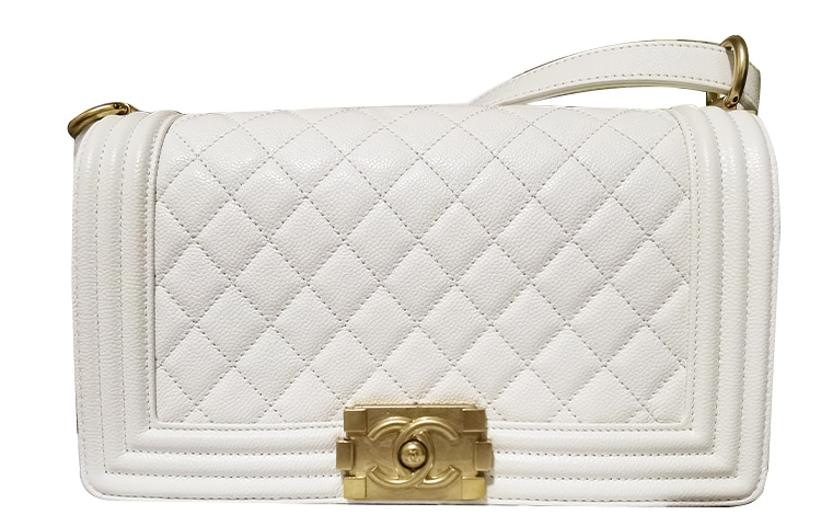 

CHANEL Сумка-клапан Leboy из телячьей кожи с тиснением, через плечо, белая женская
