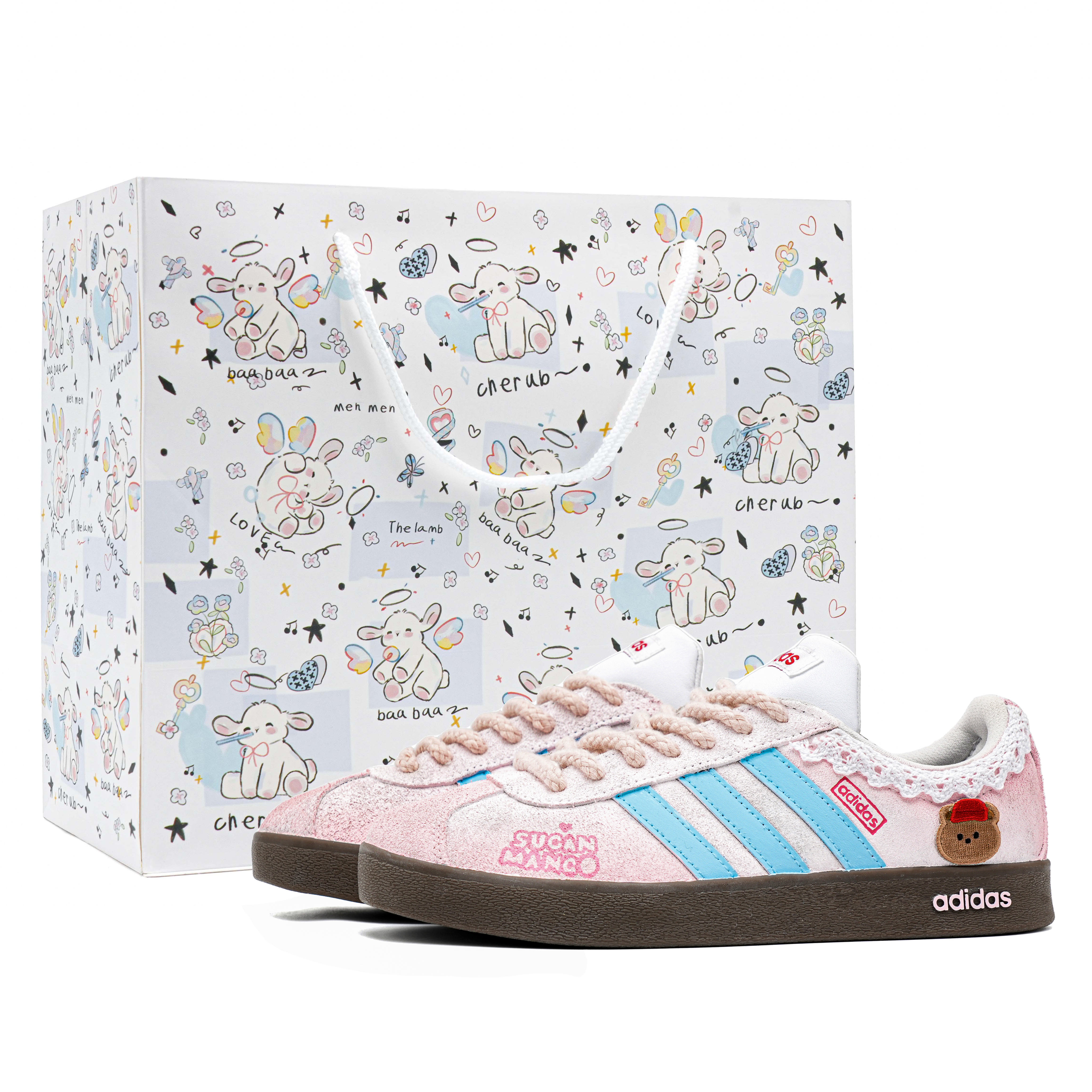 Adidas Кроссовки для скейтбординга VL COURT 2.0 Pastry Bear с амортизацией, износостойкие, низкие, унисекс, светло-розовые
