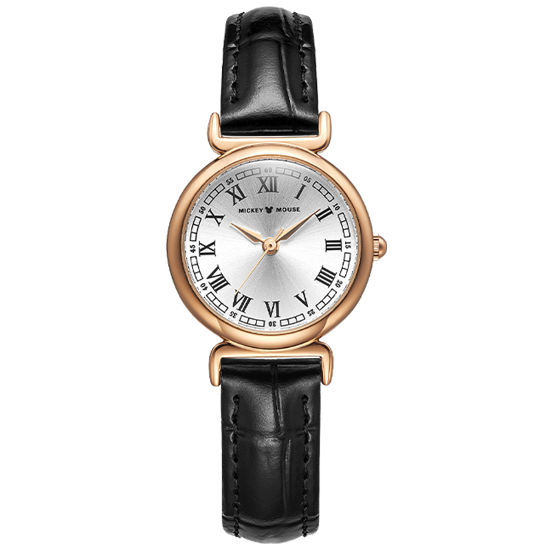 

Disney Часы Quartz Movement Genuine Leather Strap Watch Women's Watch White Dial, Elegant Black