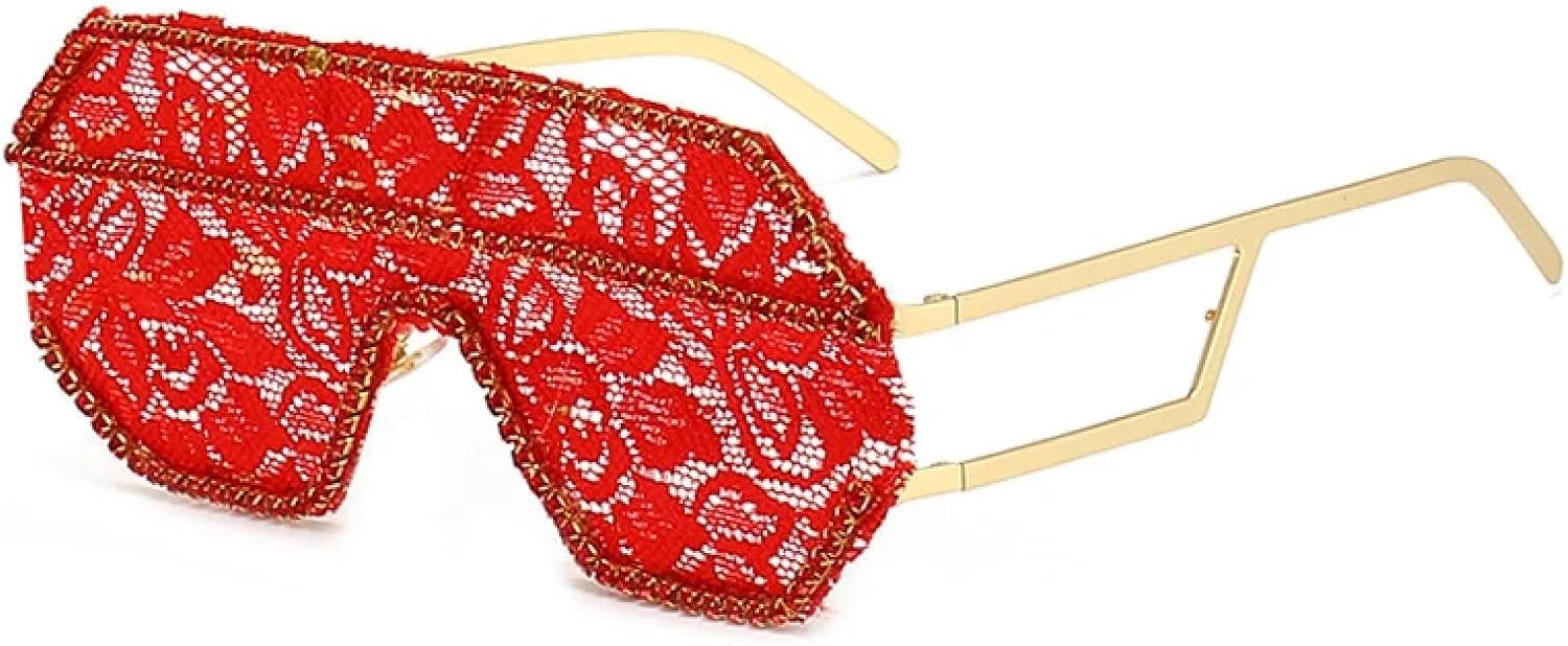 

Женские солнцезащитные очки One Piece с цветочным кружевом, в стиле панк, с крупной оправой, бриллиантами, плоским верхом и стразами, для активного отдыха TVTBBVV, C2gold-red