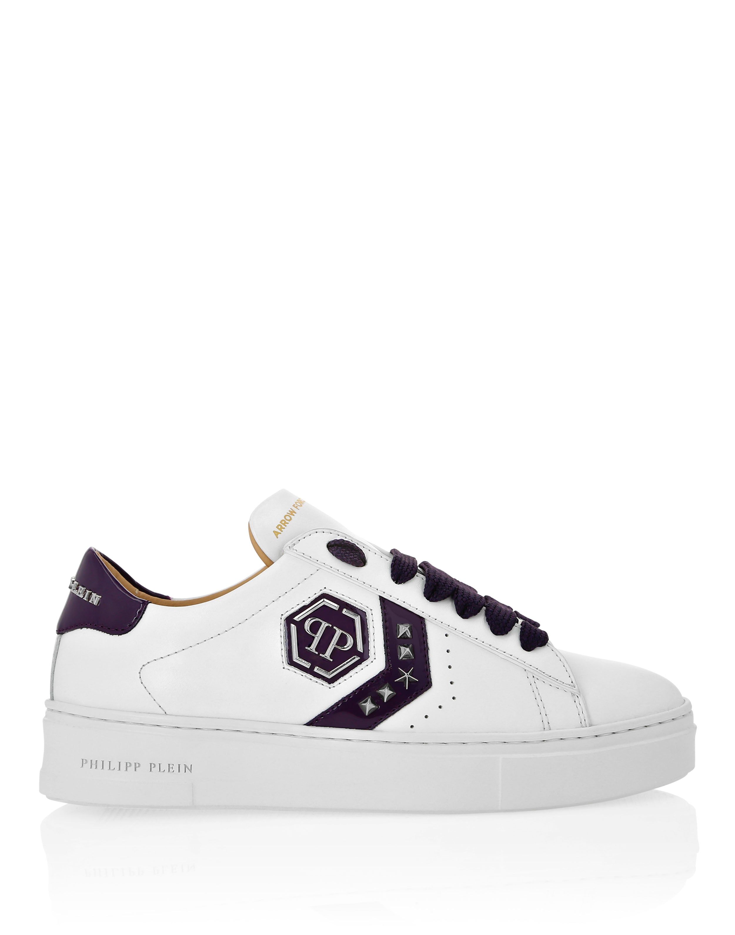 Кроссовки Lo-Top Leather Arrow Force Studs с шипами PHILIPP PLEIN, белый/черный — фото 2