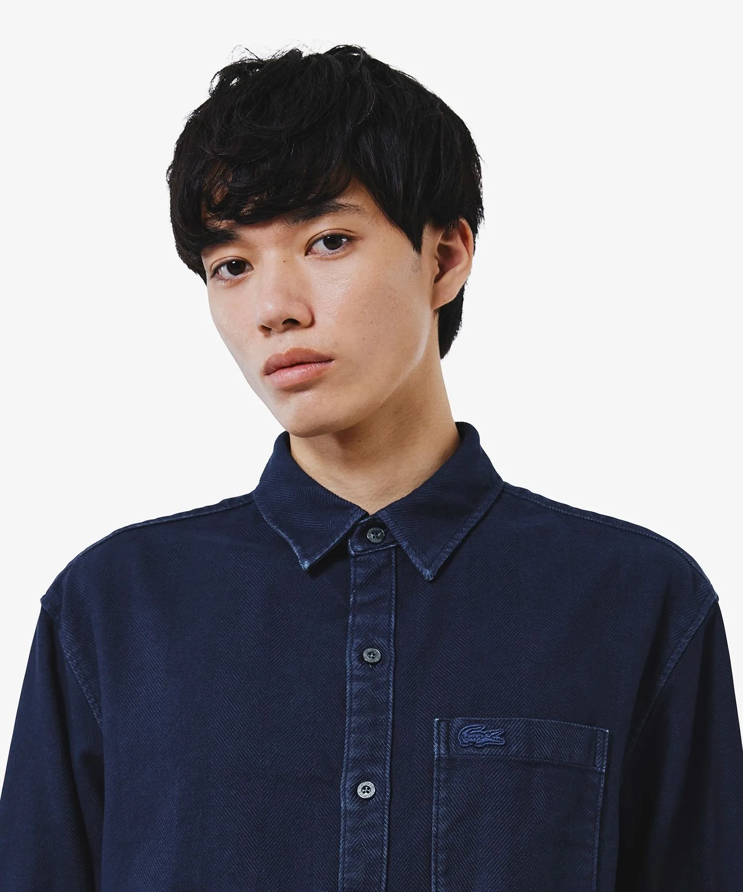 Рубашка из выстиранной фланели в елочку LACOSTE, Dark Navy — фото 3