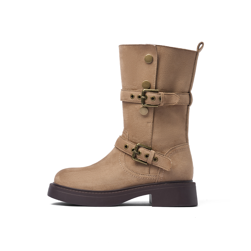 JOSINY Женские полусапожки на каблуке 4 см хаки (тонкий флис), цвет Khaki (Thin Fleece) — фото 4