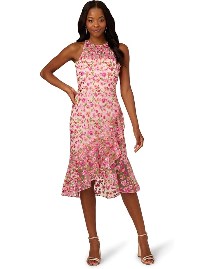 

Платье Adrianna Papell Floral Emb Halter Midi Dress, цвет Pink Multi