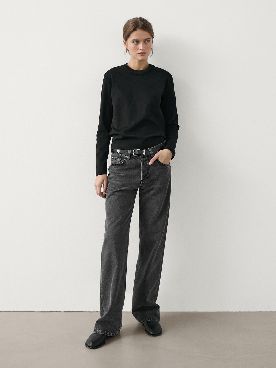 

Футболка из хлопка с длинным рукавом Massimo Dutti, черный