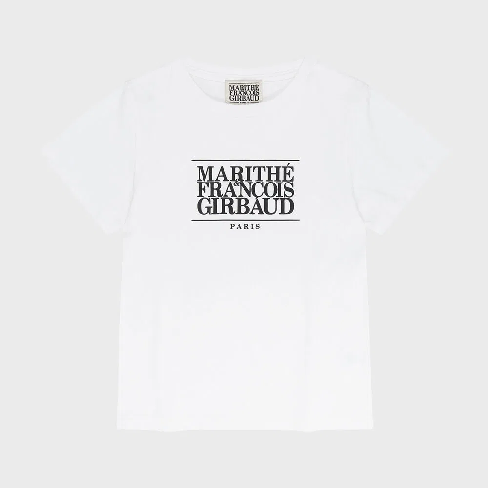 Детская белая футболка с классическим логотипом от Marithé Kids — фото 2