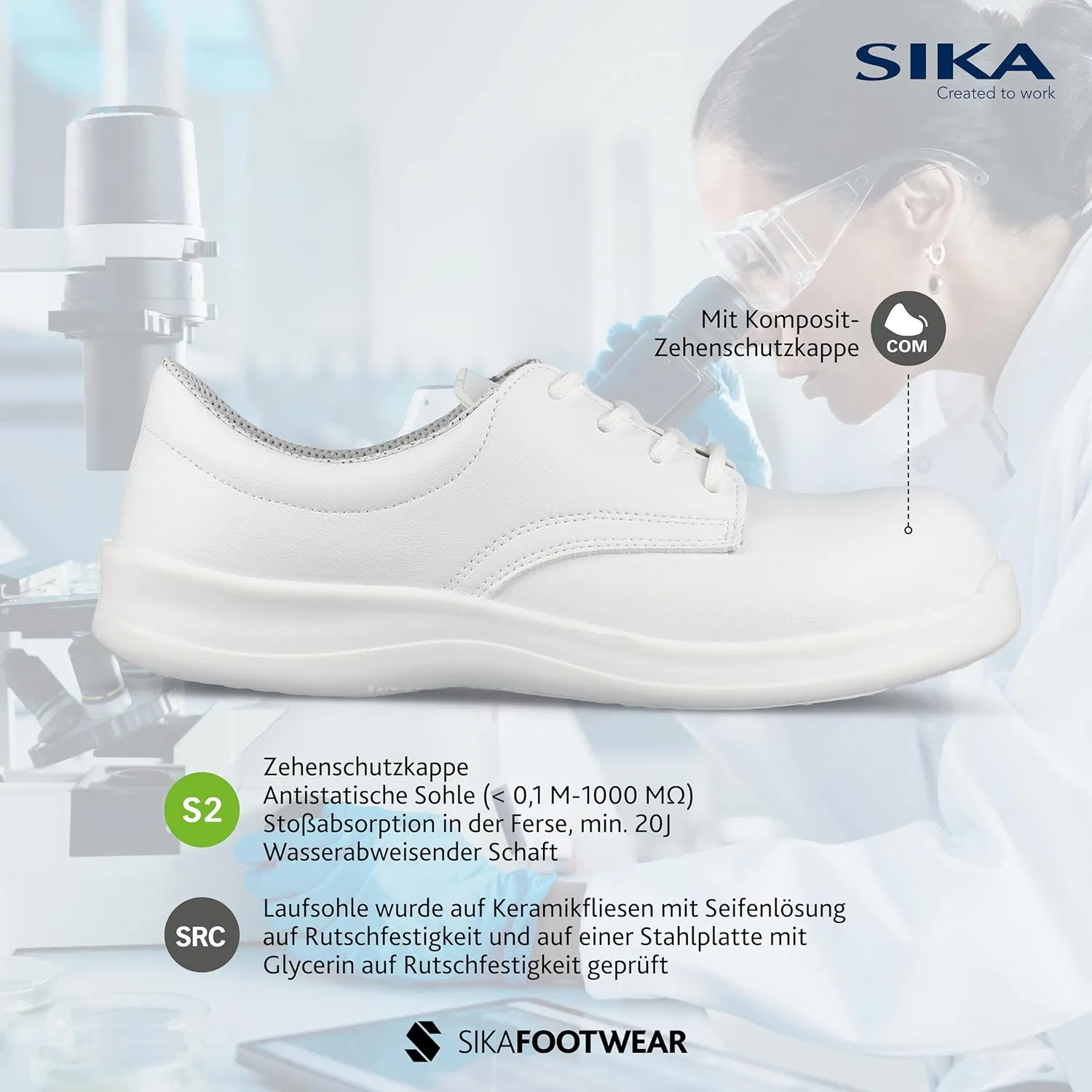 Защитная обувь SIKA Select S2 SRC со шнуровкой, легкая и удобная защитная обувь для мужчин и женщин, для фармацевтической промышленности, кухни, водоотталкивающая защитная обувь с защитным носком, White — фото 2