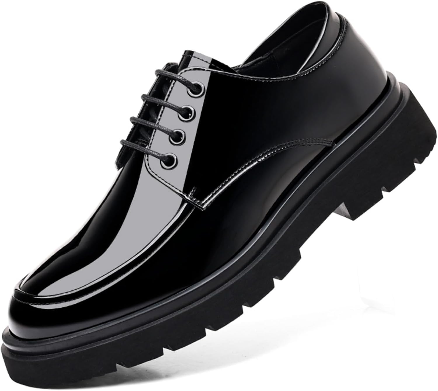 

Мужские блестящие оксфорды на высокой платформе из лакированной кожи с шнуровкой, черные, с круглым носком, мягкая резиновая подошва, противоскользящие, водонепроницаемые, деловые классические дерби Kpdwfms