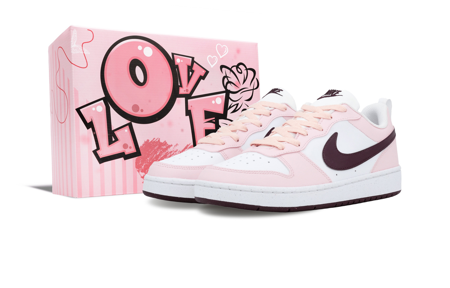 

Nike Court Borough Mocha Bear противоскользящие износостойкие низкие детские скейтбординг кроссовки Pink для подростков