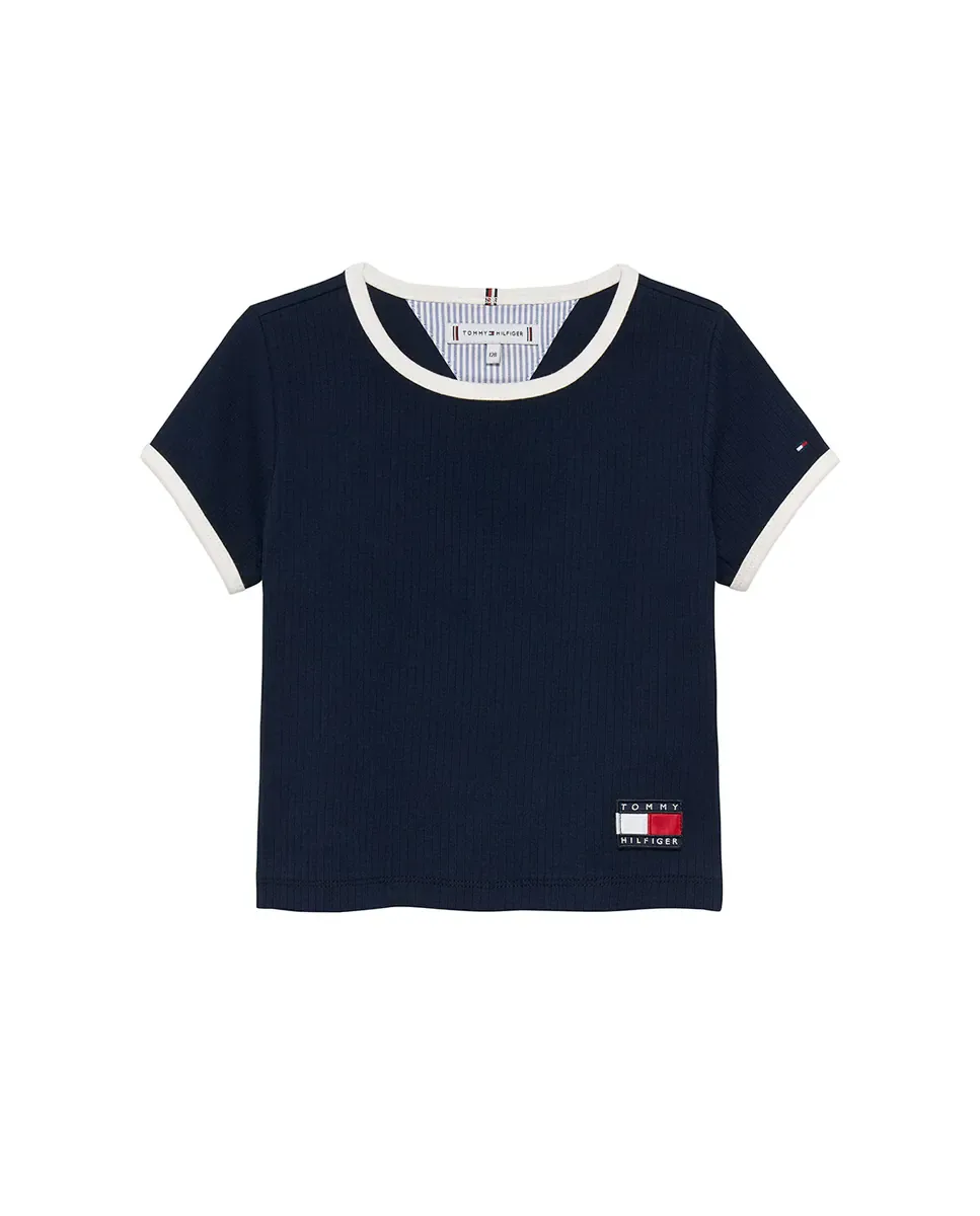 Вязаная футболка для девочки с коротким рукавом Tommy Hilfiger, синий