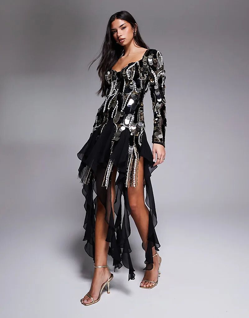 

Мини-платье ASOS LUXE из шифона с отделкой черного цвета