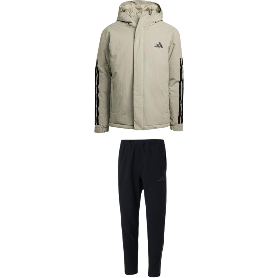 

Adidas Мужской повседневный спортивный комплект: рубашка цвета хаки + брюки черного цвета, с капюшоном, средней жесткости