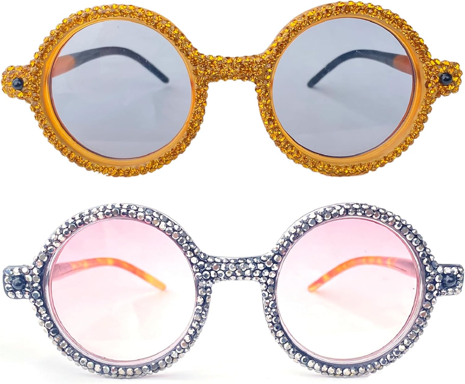 

Модные круглые солнцезащитные очки с бриллиантами для женщин, винтажные солнцезащитные очки с стразами, роскошные женские ретро-очки в стиле панк, маленькие mincl, 2pcs-gray&brown