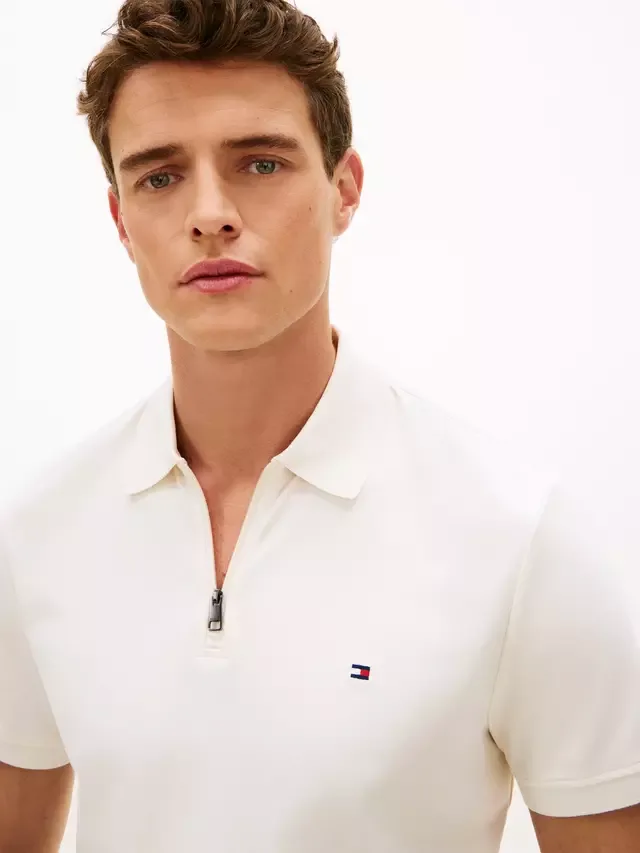 Хлопковая трикотажная рубашка-поло стандартного кроя из хлопка Tommy Hilfiger, Ivory — фото 4