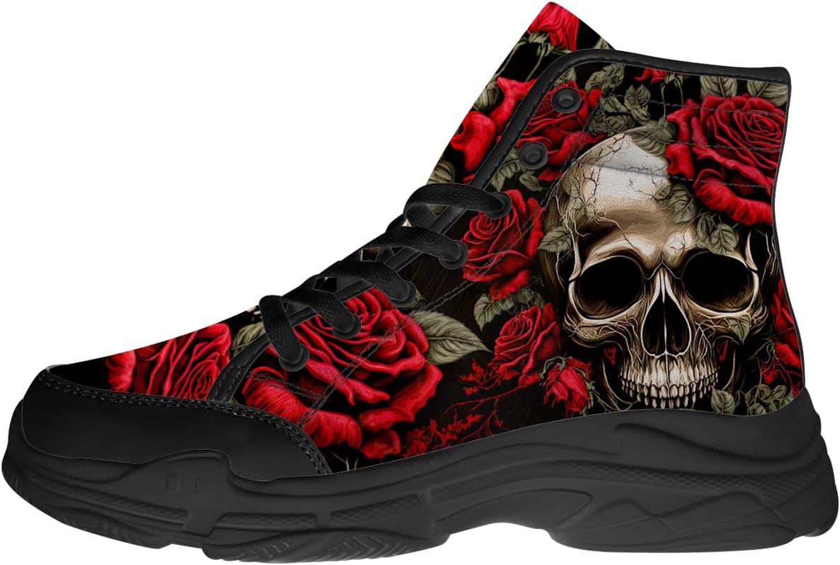 

Кроссовки на высокой платформе для мужчин и женщин с черепом и розой, на шнуровке, из ткани, подарок для нее и для него Generic, коричневый