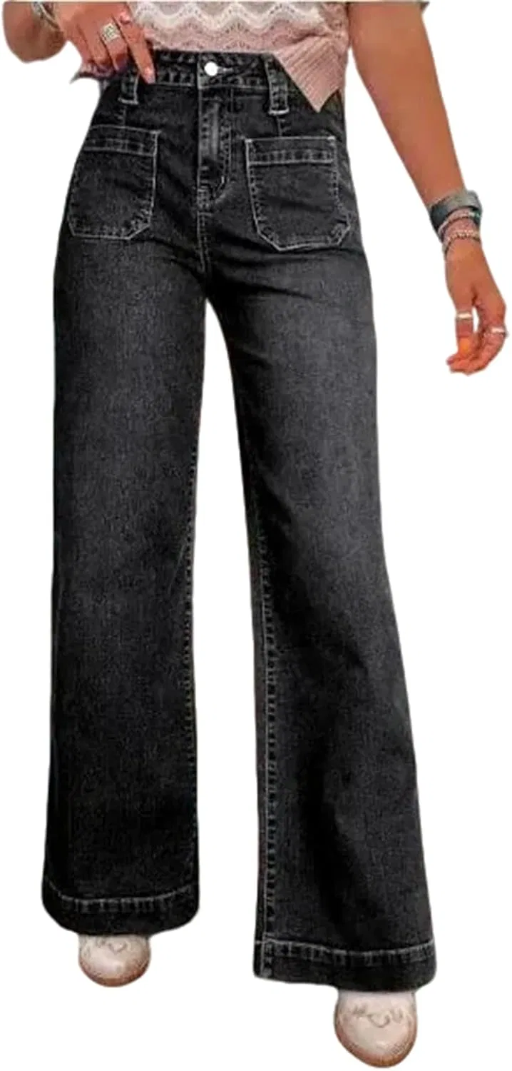 Джинсы широкие Women's Casual High Waisted Jeans, черный
