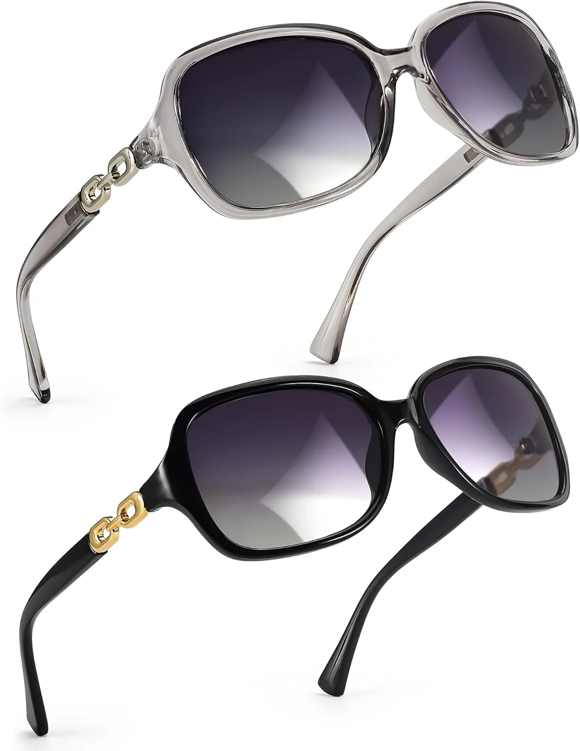 

Женские поляризованные солнцезащитные очки SIPHEW - стильная квадратная оправа увеличенного размера с защитой от УФ-излучения, A06-blackgrey and Cleargrey(2pack)