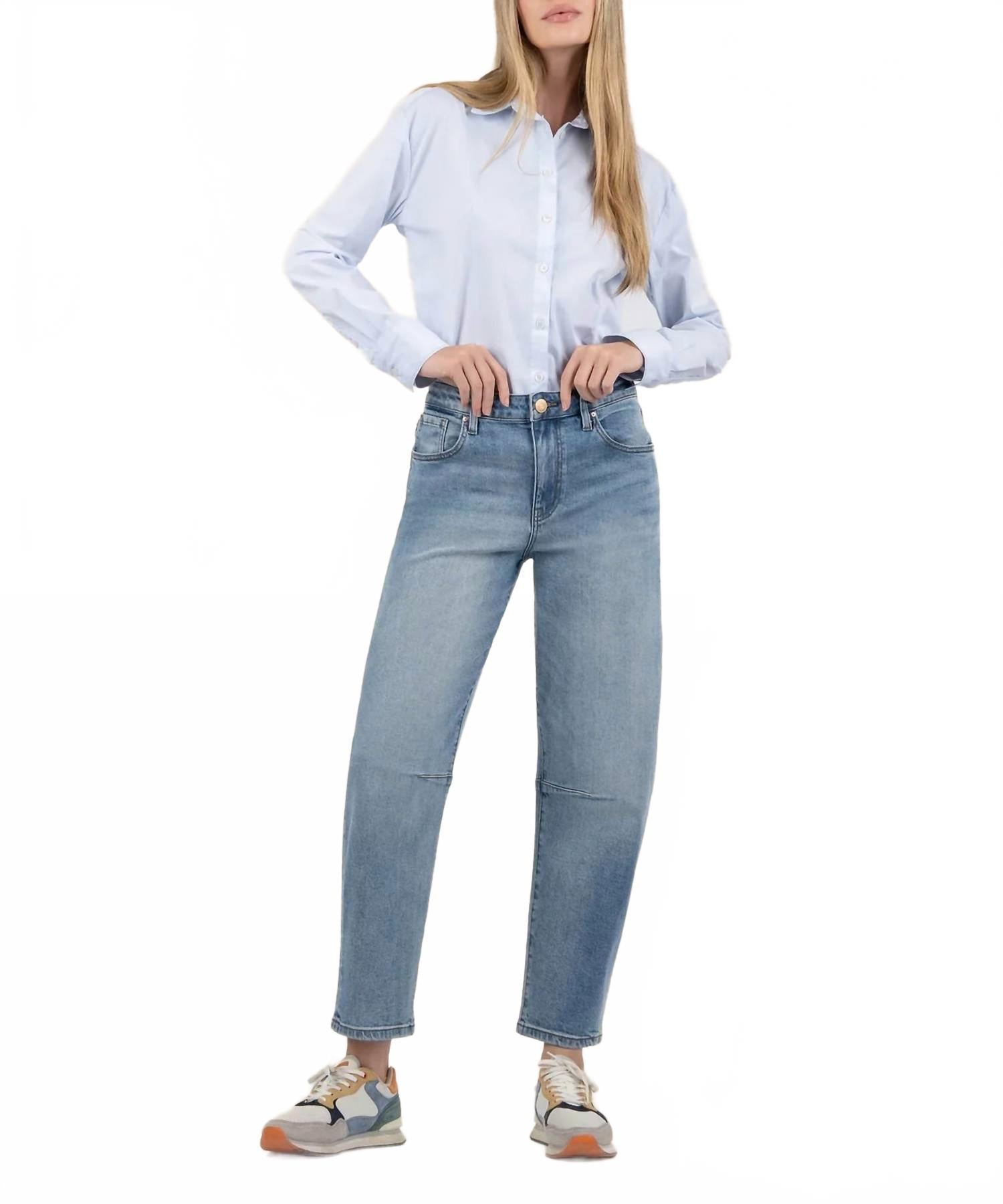 

Эшли Высокие Свободные Бочкообразные Джинсы в оттенке Decency с базовой мойкой Med KUT FROM THE KLOTH, Decency With Med Base Wash