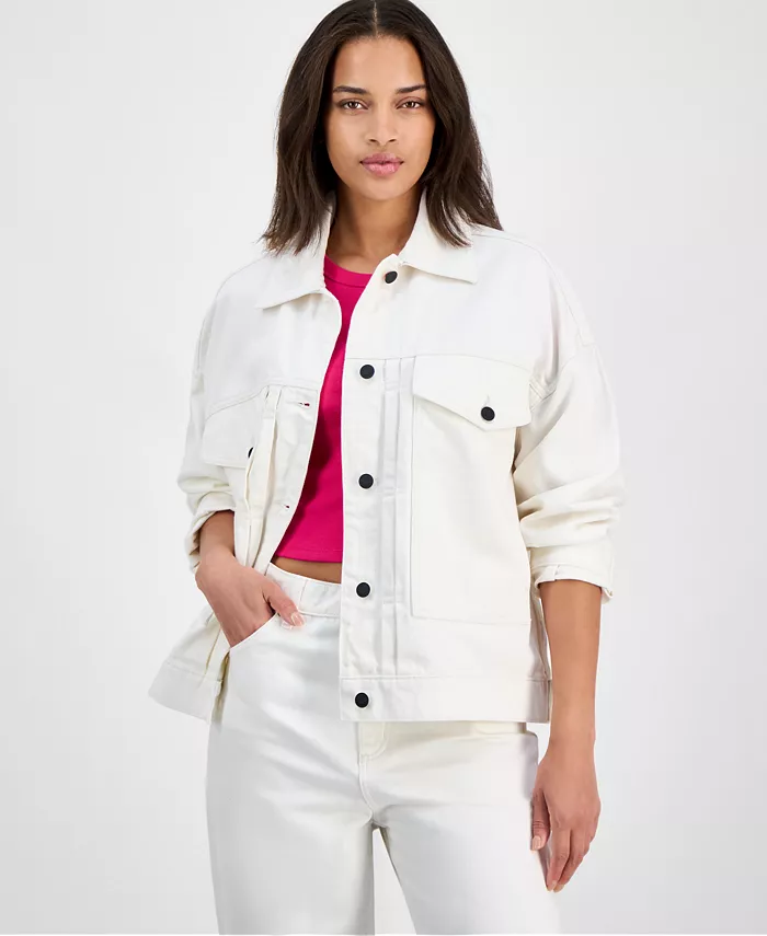 

Женская хлопковая джинсовая куртка на пуговицах спереди HUGO, белый