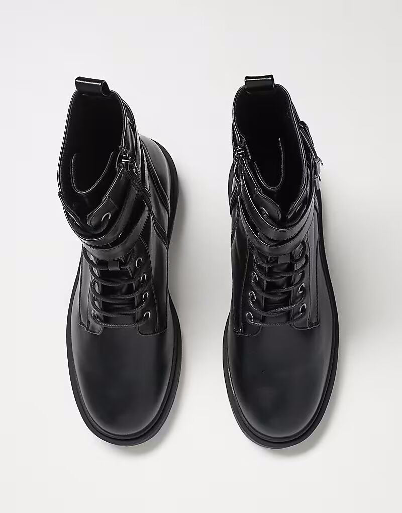 Ботинки черного цвета со шнуровкой, массивной подошвой и ремешком Asos Design — фото 4