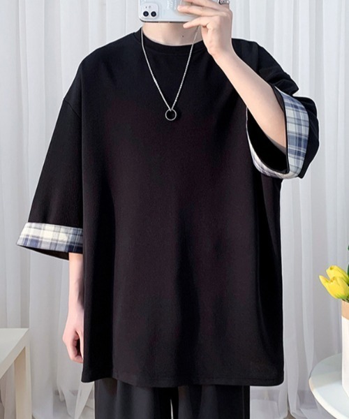 

Футболка с клетчатым рисунком на рукавах Link lot, черный