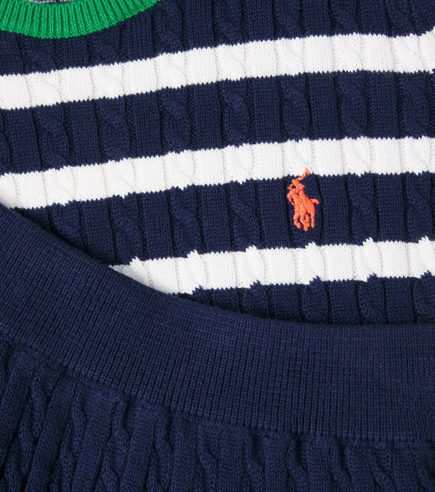 Комплект из вязаного хлопкового топа и юбки Polo Ralph Lauren Kids, синий — фото 3