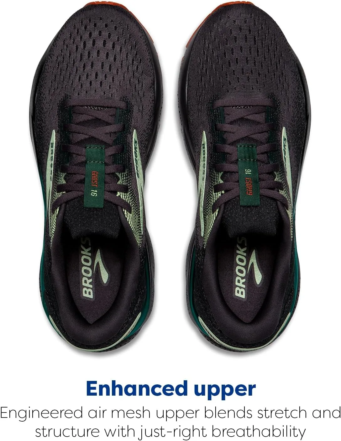 Мужские кроссовки Brooks Ghost 16, черный/зеленый/жемчужный — фото 4