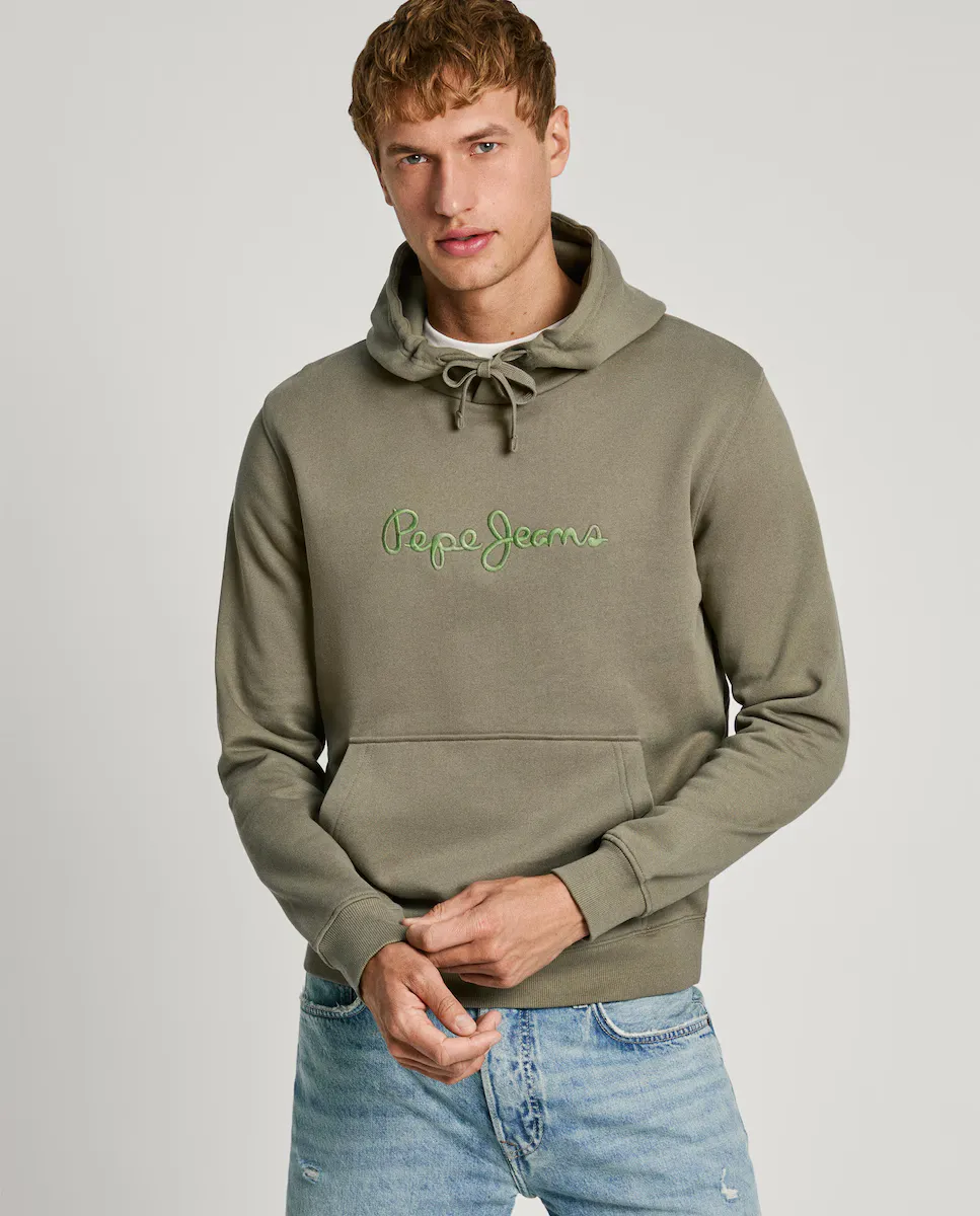 

Мужская толстовка с регулируемым капюшоном и вышитым логотипом Pepe Jeans, зеленый