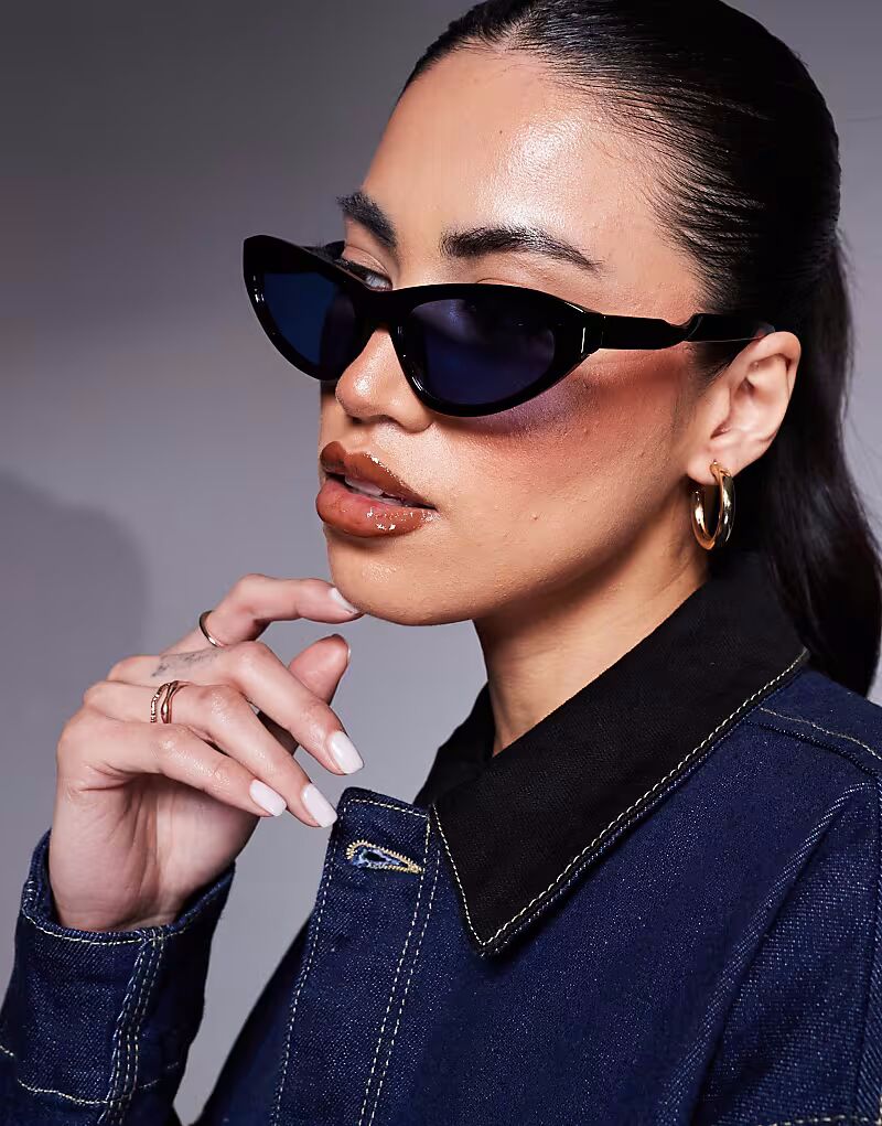 

Тонкие солнцезащитные очки «кошачий глаз» River Island черного цвета