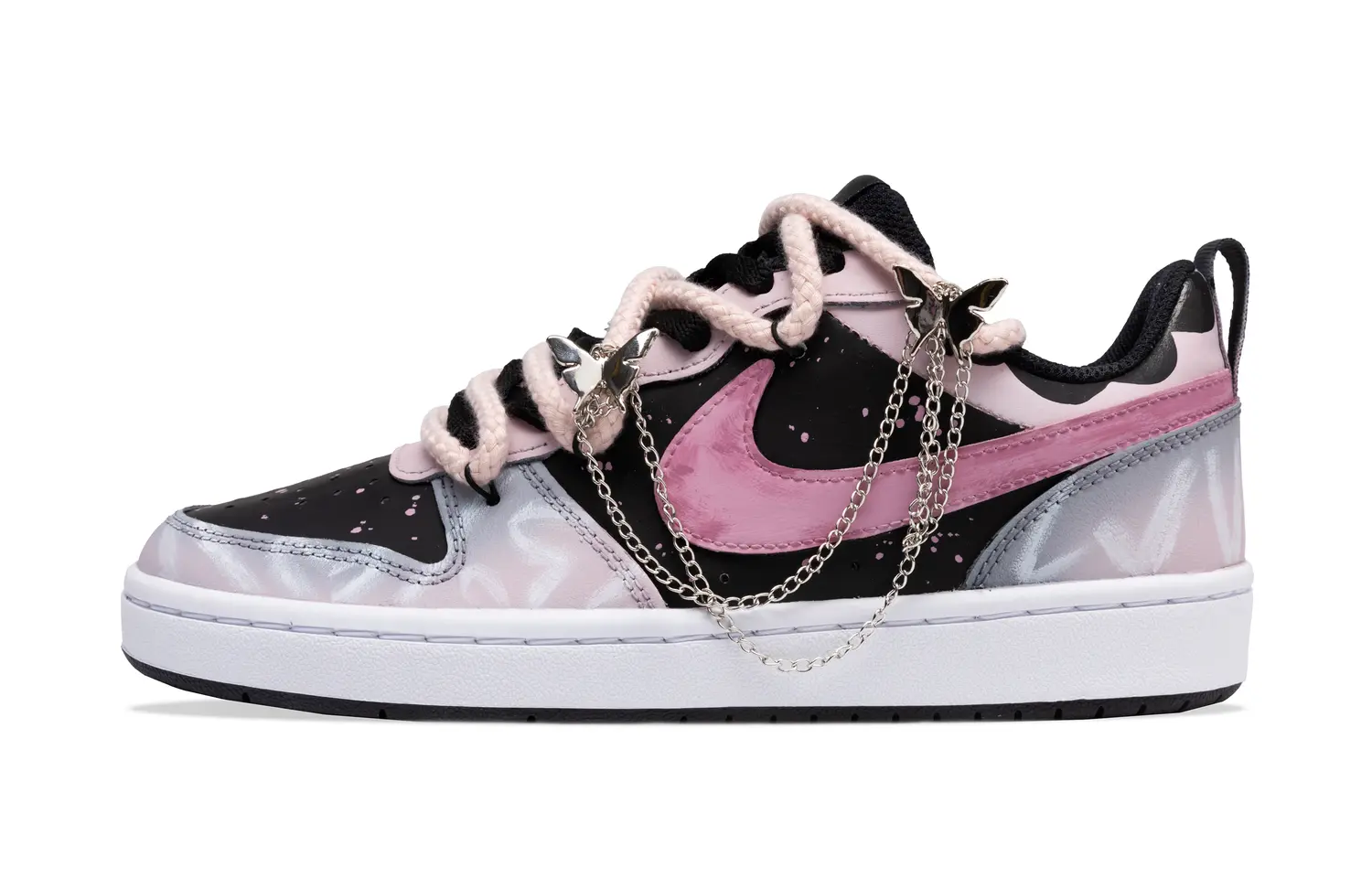 Nike Court Borough 2 Love Note, универсальные низкие кроссовки для скейтбординга для детей, цвет черный, розовый, для подростков — фото 2