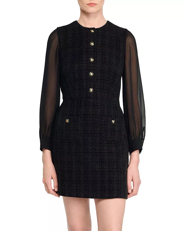 

Платье с длинными рукавами, контрастное по цвету Sandro, черный