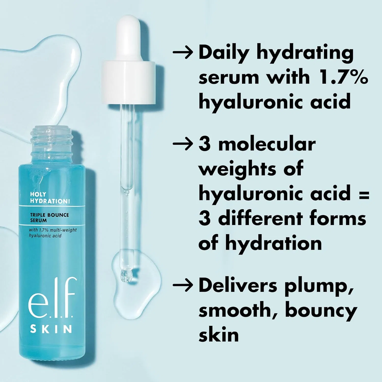 Сыворотка E.L.F. — Для лица с гиалуроновой кислотой Holy Hydration Triple Bounce Serum, 30 мл — фото 4