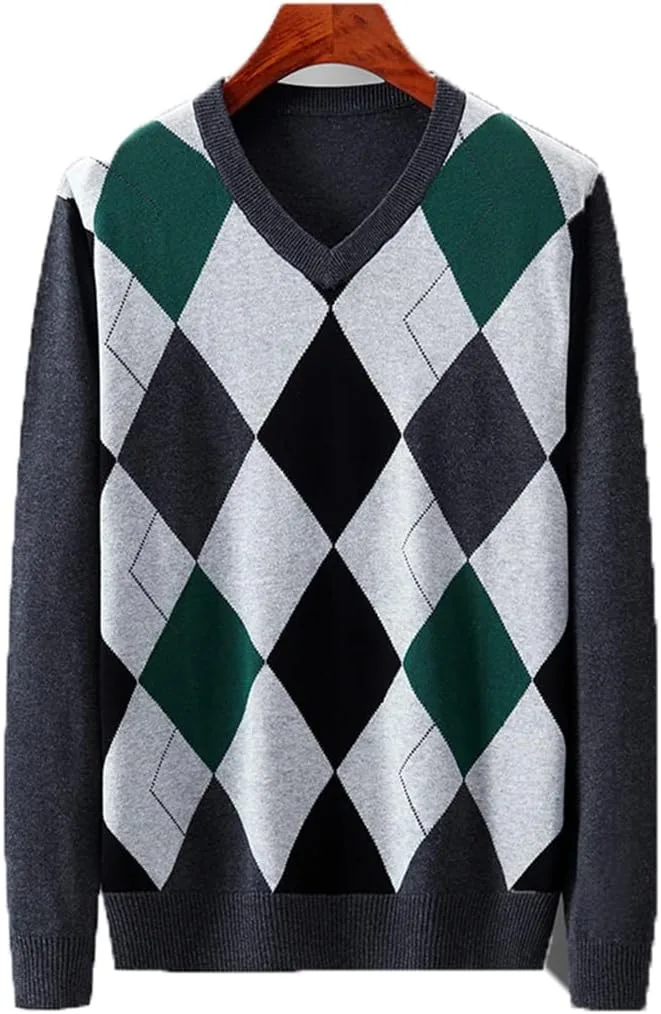 

Свитер мужской Argyle Plaid Pull Sweater, тонкий, вязаный Gienergy