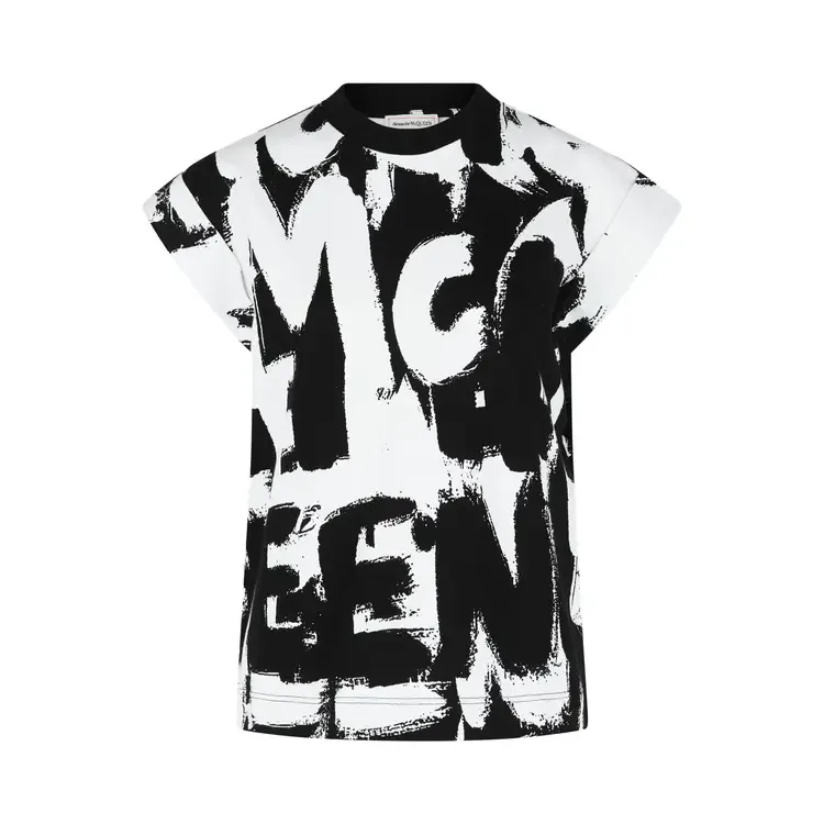 Футболка Alexander McQueen с граффити-принтом, бело-черная
