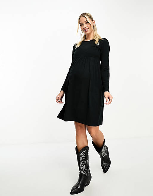 

Черное трикотажное платье миди с длинными рукавами Mamalicious Maternity
